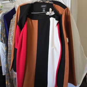 Ashro Red and Black Long Sleeve Sheath Dress